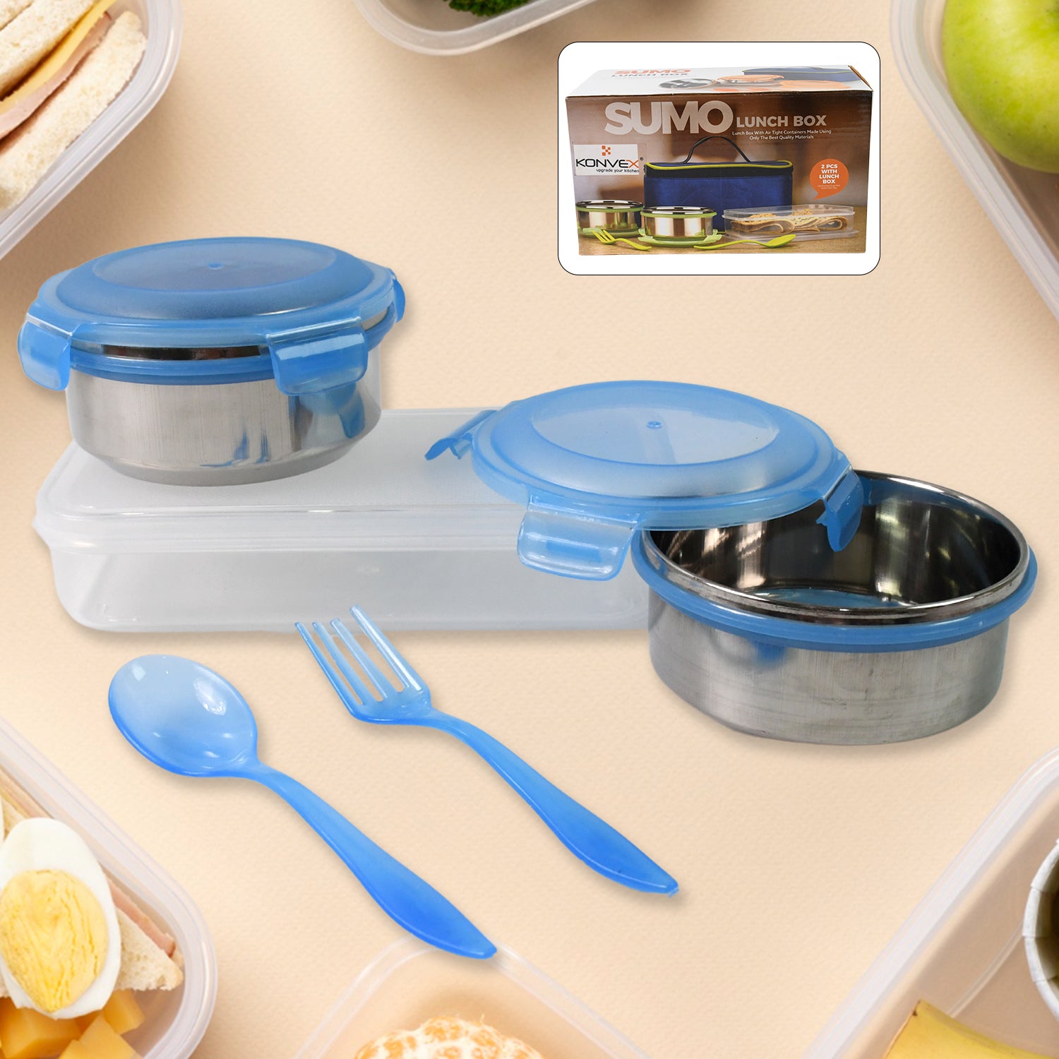 Sumo Lunch Box With Lunch Bag Plastic Lunch Box  Plastic Spoon Fork (2 Pc Set  With Lunch Box) Sumo Lunch Box With Lunch Bag Plastic Lunch Box  Plastic Spoon Fork (2 Pc Set  With Lunch Box)